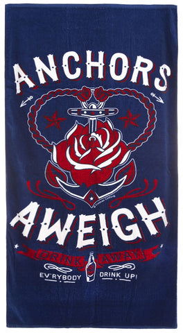 Navy Blue Anchors Aweigh Beach Towel Rose Tattoo