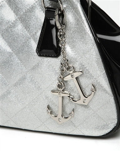 Lux de Ville Bon Voyage Kiss Lock Hand Bag Black and Silver Sparkle