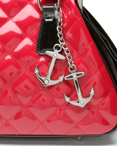 Lux de Ville Bon Voyage Kiss Lock Purse Black and Shiny Red Diamond Stitching
