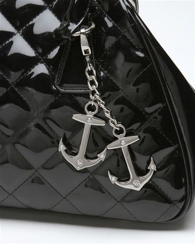 Lux de Ville Bon Voyage Kiss Lock Purse with Diamond Stitching in Shiny Black