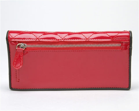 Lux de Ville Bon Voyage Wallet Shiny Red Diamond Stitching Black Trim Anchor