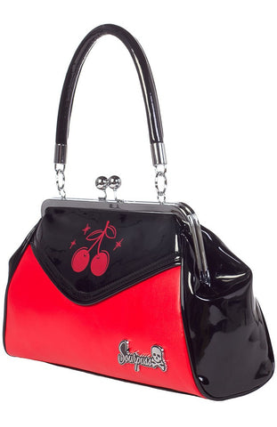 Sourpuss Cherry Backseat Baby Kiss Lock Purse in Red and Black