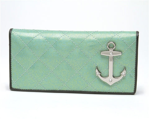 Lux de Ville Bon Voyage Wallet Baby Green Sparkle and Black Diamond Stitching