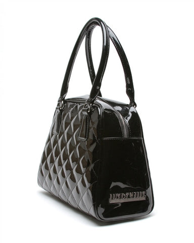 Lux de Ville Bon Voyage Tote Purse in Shiny Black with Diamond Stitching