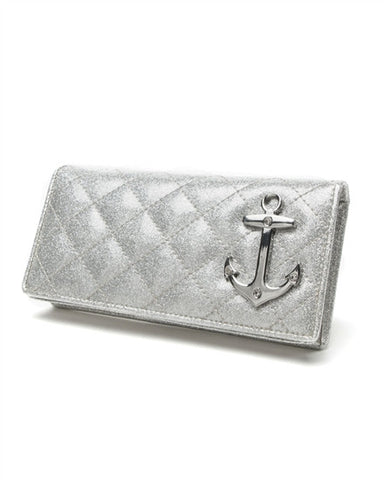 Lux de Ville Bon Voyage Wallet Silver Sparkle with Diamond Stitching and Anchor
