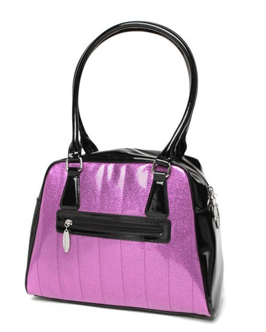 Lux de Ville Rockabilly Getaway Violet Sparkle and Black Tote Purse