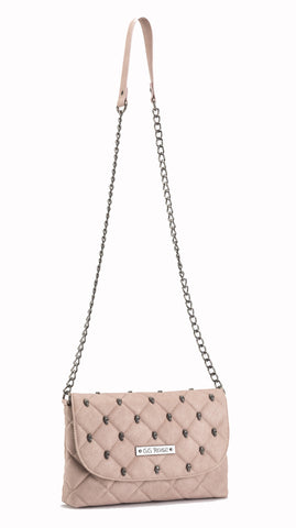Diamond Quilted Skulls Studded Cross Body Bag in Blush Pink