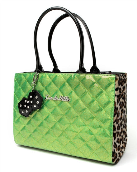 Lux de Ville Lucky Me Large Tote Bag Purse with Dice in Lime Green