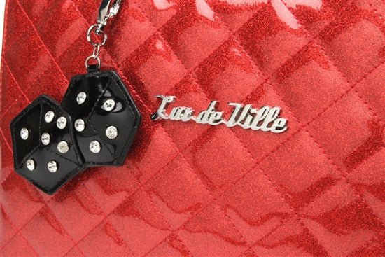 Lux de Ville Lucky Me Large Tote Bag Purse with Dice Red Sparkle
