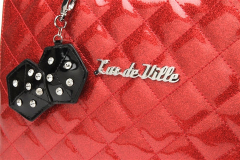 Lux de Ville Lucky Me Large Tote Bag Purse with Dice Red Sparkle and Leopard