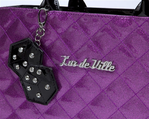 Lux de Ville Lucky Me Large Tote Bag Purse with Dice in Violet Sparkle and Leopard