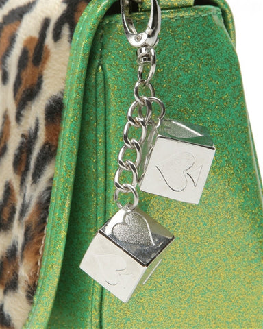 Lux de Ville Mini Gambler Tote Purse in Lime Green Sparkle with Leopard Fur