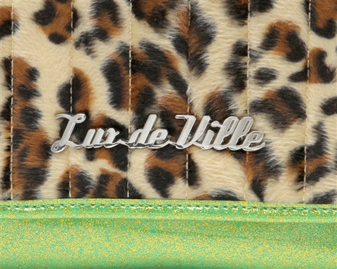 Lux de Ville Mini Gambler Tote Purse in Lime Green Sparkle with Leopard Fur