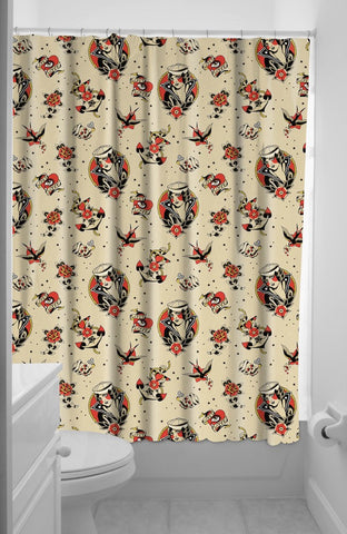 Lost Love Sailor Tattoo Shower Curtain w Rings
