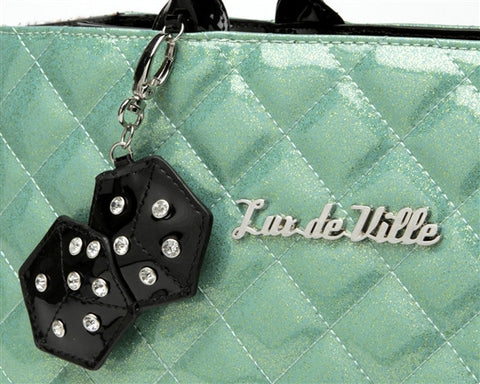 Lux de Ville Lucky Me Large Tote Bag Purse with Dice Baby Green Sparkle and Leopard