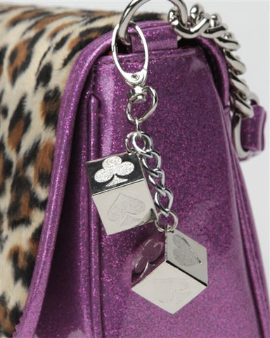 Lux de Ville Mini Gambler Tote Purse in Violet Sparkle with Leopard Fur