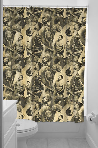 Tattooed Old Timers Shower Curtain with Rings