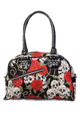 Skull and Roses Black Faux Snakeskin Purse