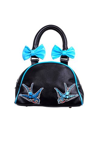 Turquoise Swallow Black with Bows Purse