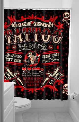 Sailor Betty Tattoo Gun Shower Curtain with Rings