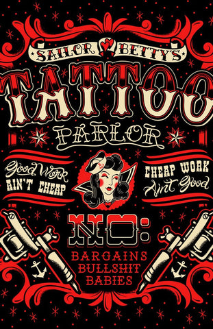 Sailor Betty Tattoo Gun Shower Curtain with Rings