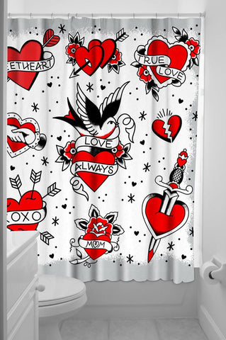 Tattooed Hearts Shower Curtain
