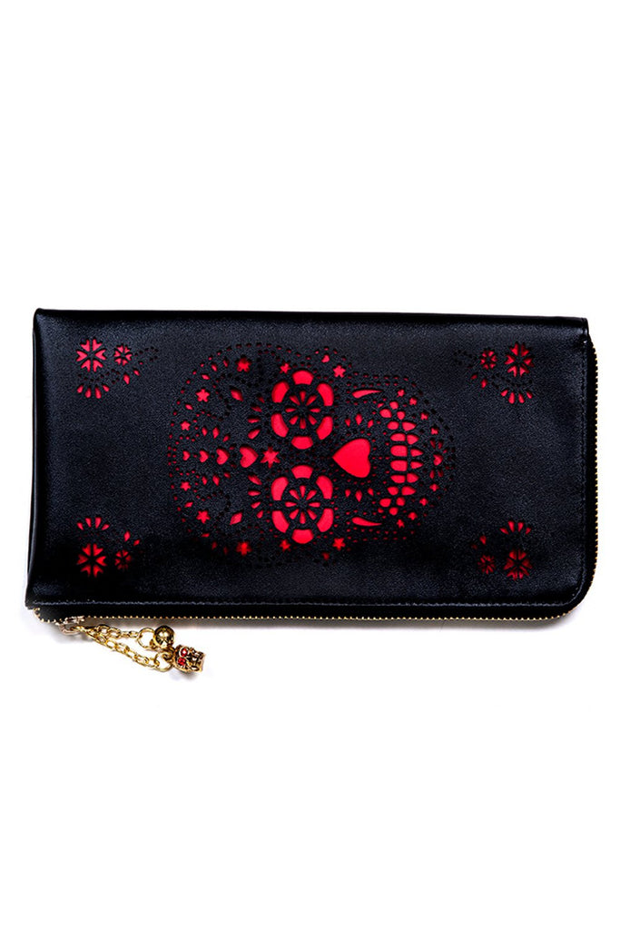 Black and Red Skull Laser Cut Large Wallet