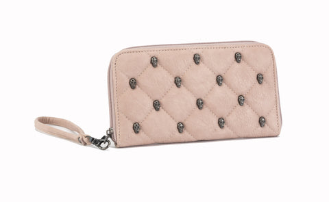 GG Rose by Rock Rebel Blush Pink Quilted Skull Studded Wallet