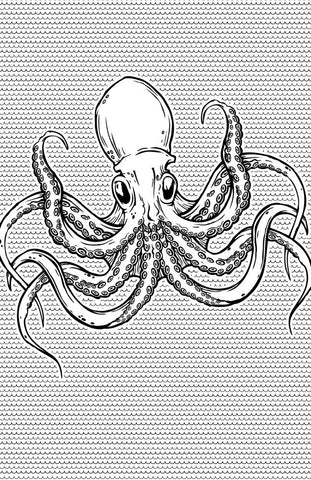 Octopus Shower Curtain in Black and White with Rings