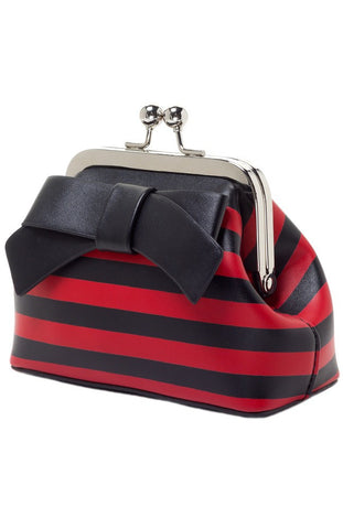 Sourpuss Floozy Black Red Stripe Kiss Lock Coin Purse with Bow