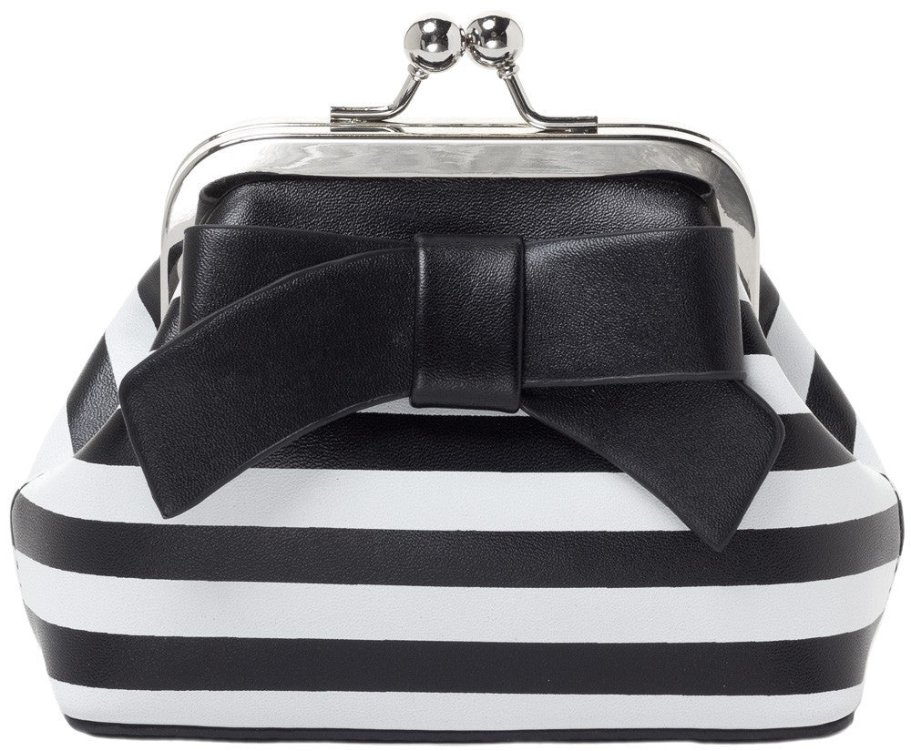 Sourpuss Floozy Black White Stripe Kiss Lock Coin Purse with Bow