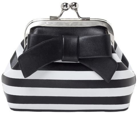 Sourpuss Floozy Black White Stripe Kiss Lock Coin Purse with Bow