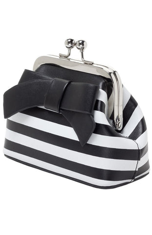 Sourpuss Floozy Black White Stripe Kiss Lock Coin Purse with Bow