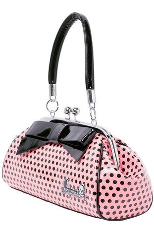 Sourpuss Floozy Kiss Lock Purse Pink Black Polka Dot with Bow