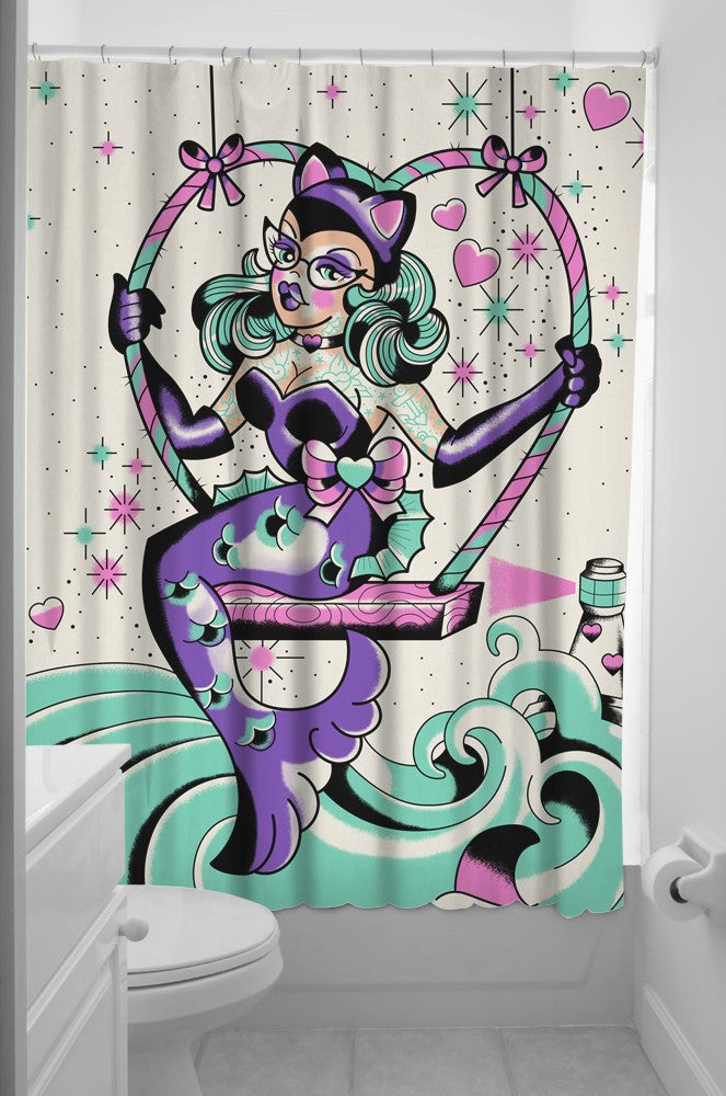 Kitten of the Sea Shower Curtain with Rings