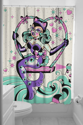Kitten of the Sea Shower Curtain with Rings