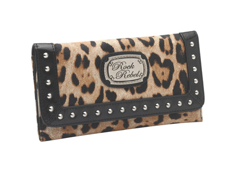 Gold Leopard and Black Studded Womens Wallet Rockabilly